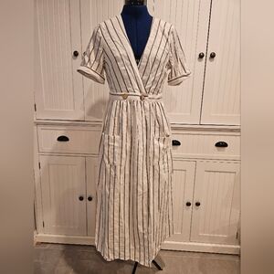 Striped V-Neck Midi Dress